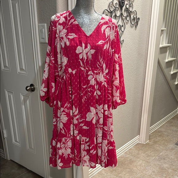 torrid Dresses & Skirts - Torrid Pink Floral Mini Clip‎ Dot Voluminous Baby Doll Lined Dress